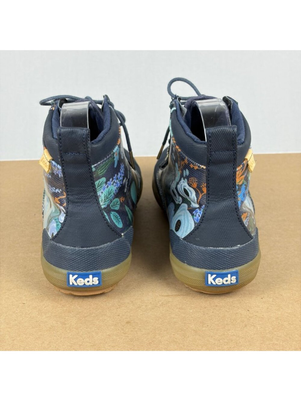 Keds Rifle Paper Company Floral Black Ankle Boots Womens 7.5 Navy Blue Lace Up - Picture 4 of 10